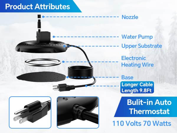 70W AC Bird Bath Heater Fountain