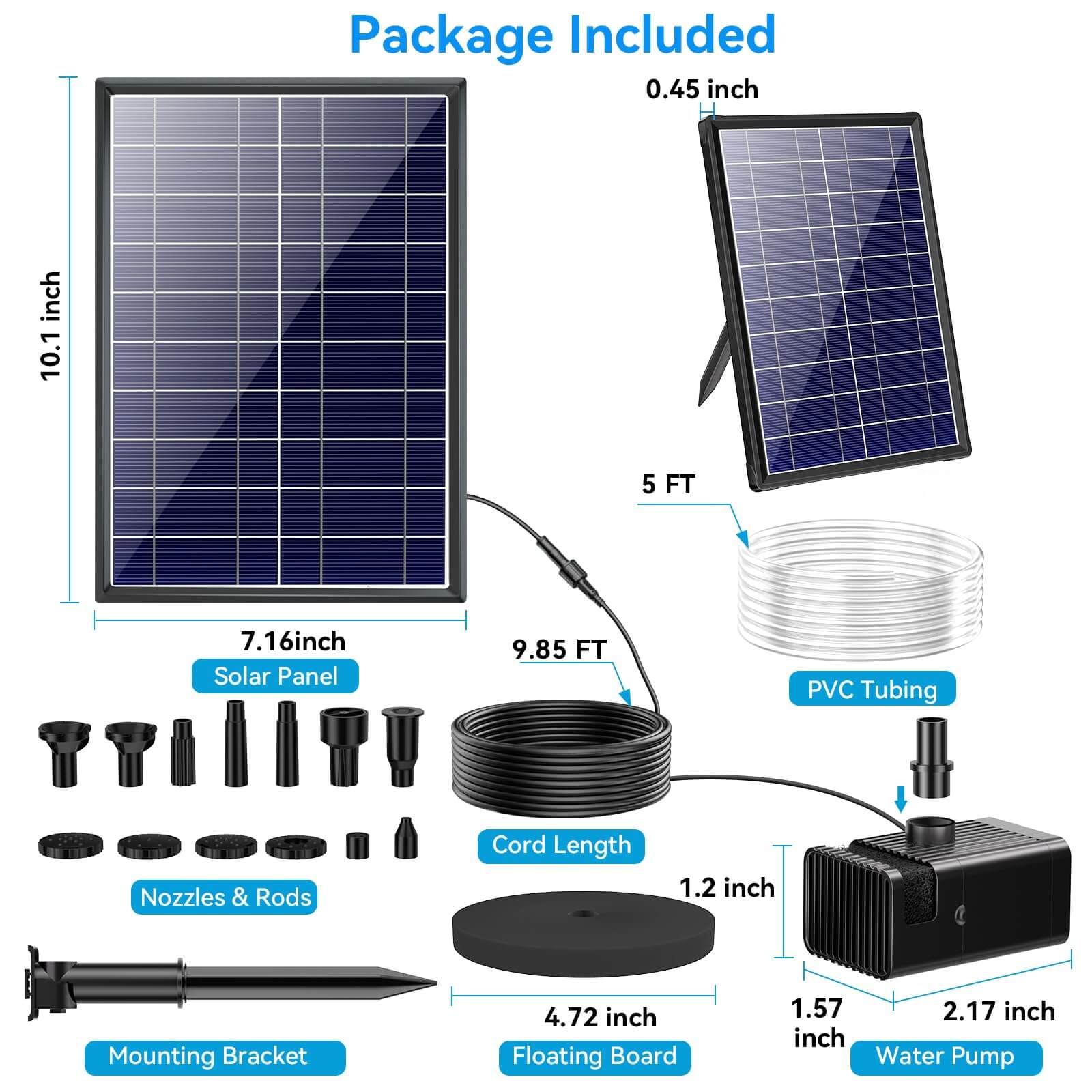 8W 80GPH Solar Birdbath Fountain Pump with 3000mAh Battery