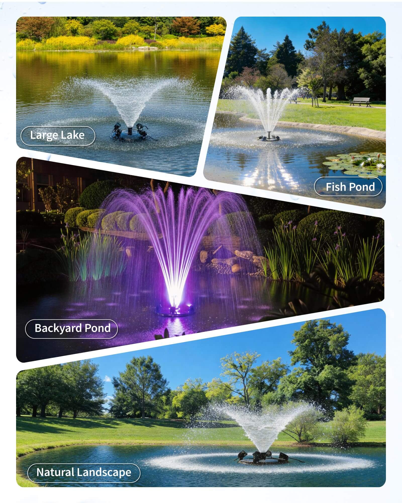 65W 1600GPH Floating Fountain with LED Light