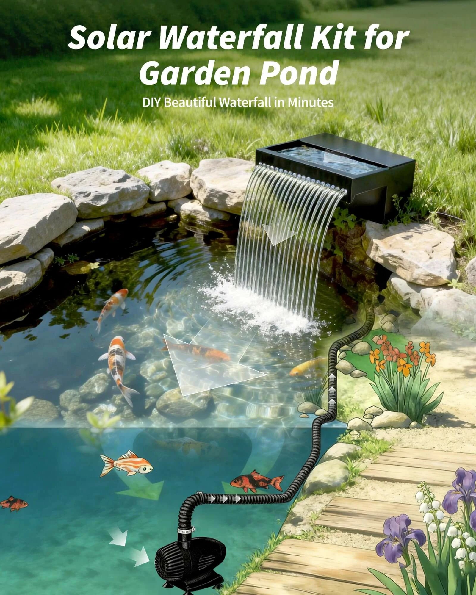 P5703S 70W Solar Pond Waterfall Spillway with Fountain Pump