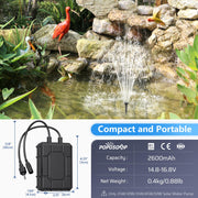 2600mAh Battery Backup for 25W/30W/35W/40W/45W/50W Solar Fountain Pump