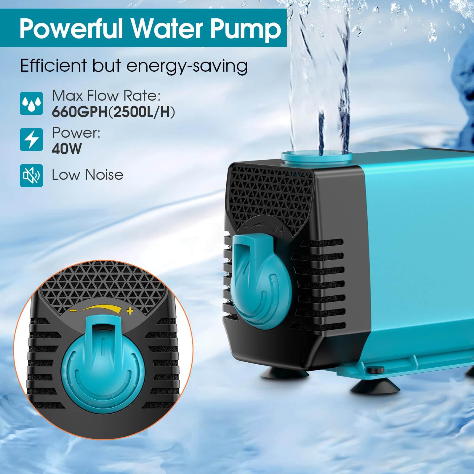 40W 660GPH Electric Waterfall Pump Kit with 8"x4.3" Spillway