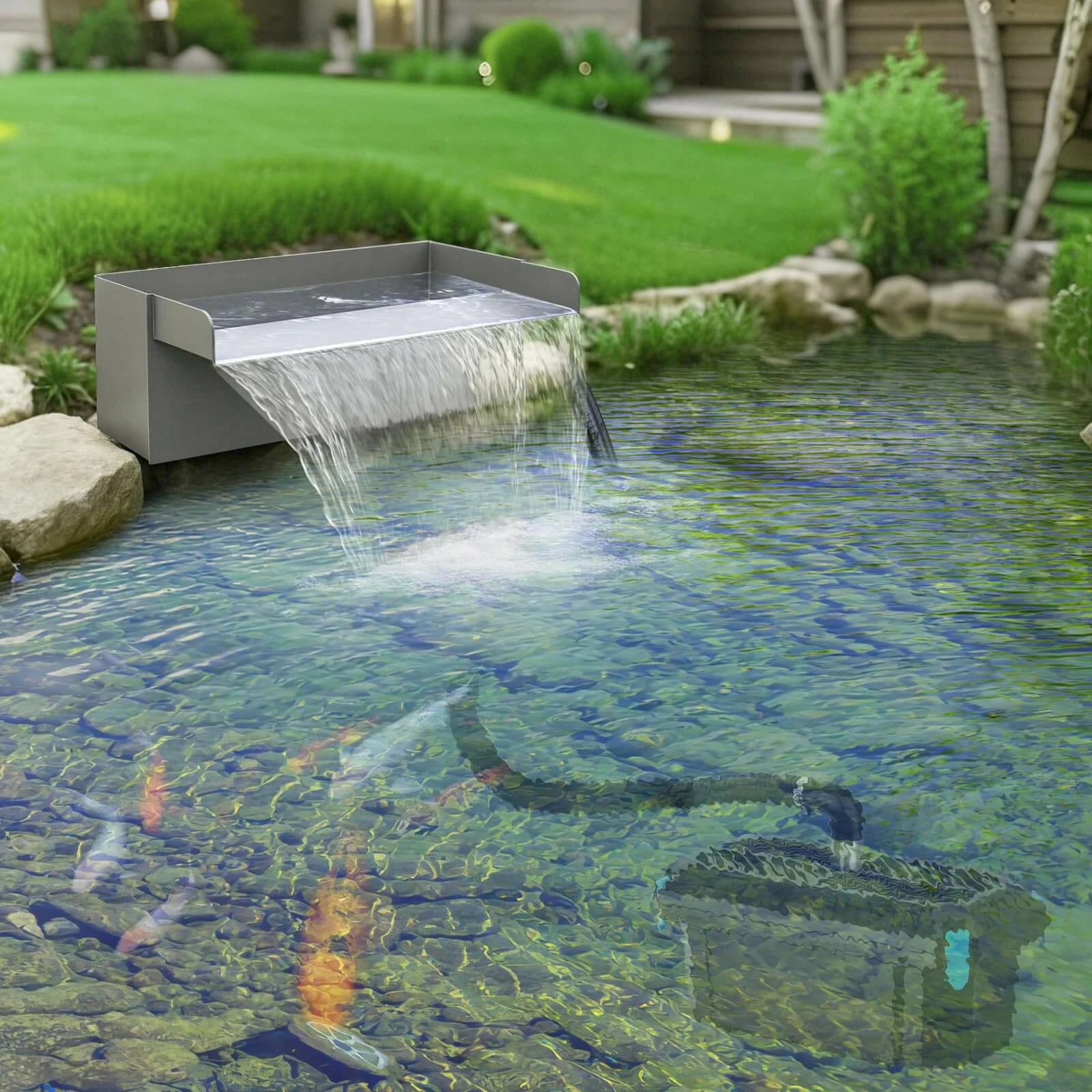 40W 660GPH Waterfall Pump Kit with 12" Spillway & Pond Filter