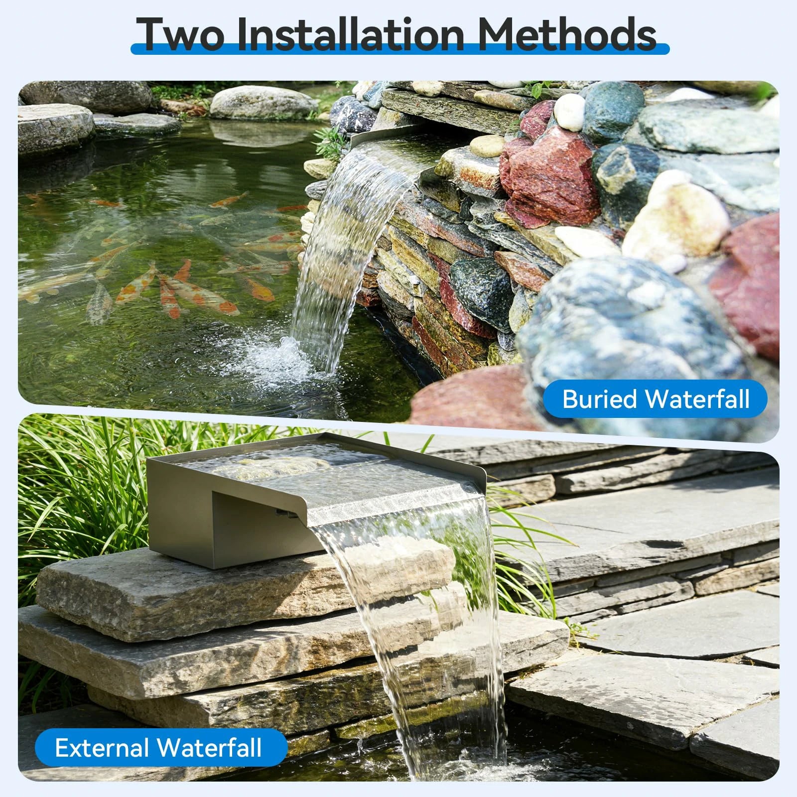 40W 660GPH Waterfall Pump Kit with 12" Spillway & Pond Filter (LED)