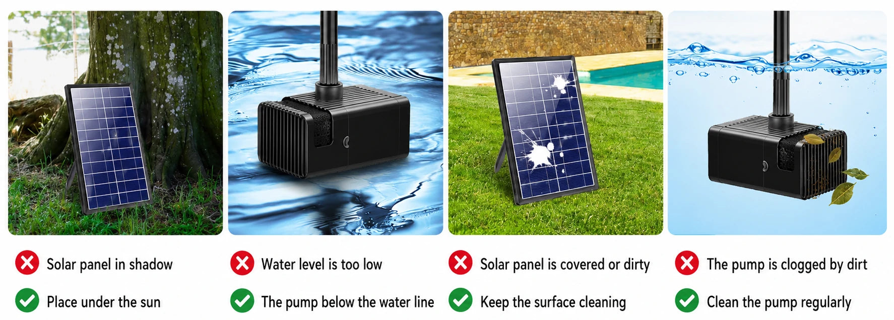 solar bird bath fountain pump Trobleshoot