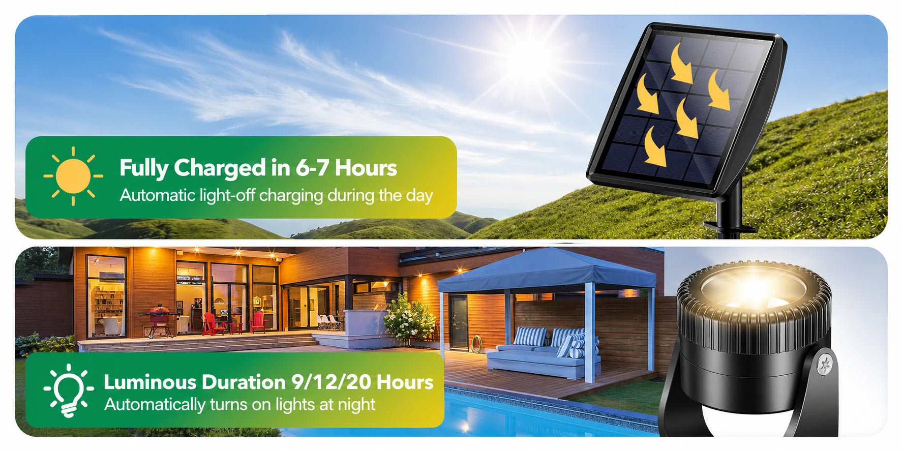 solar lights for pond auto charged