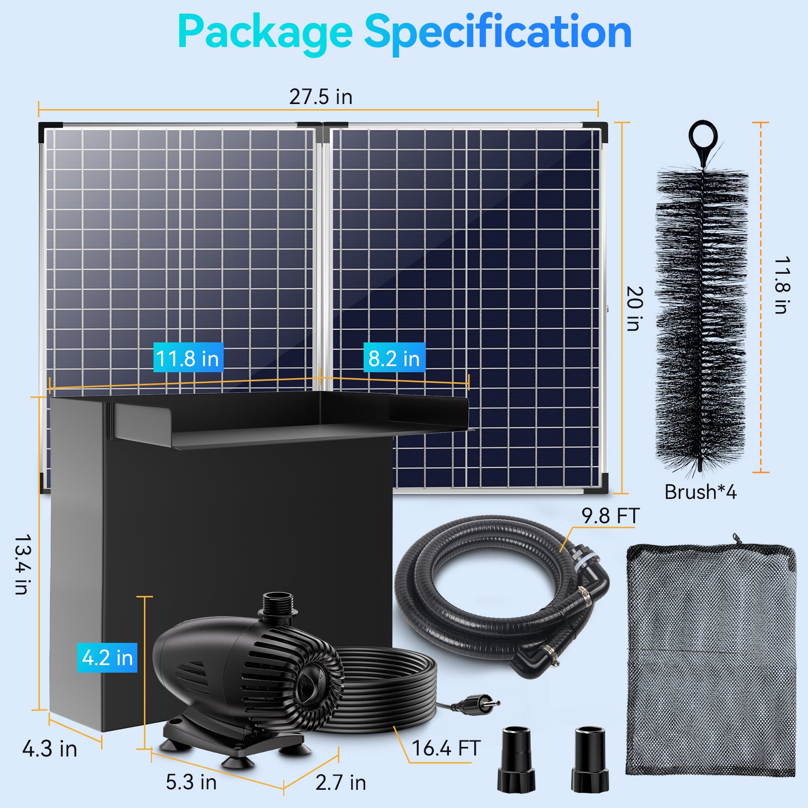 70W 580GPH Solar Waterfall Pump Kit with 12"x13.4" Spillway