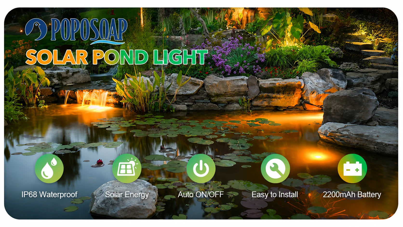 warmwhite color solar powered pond lights