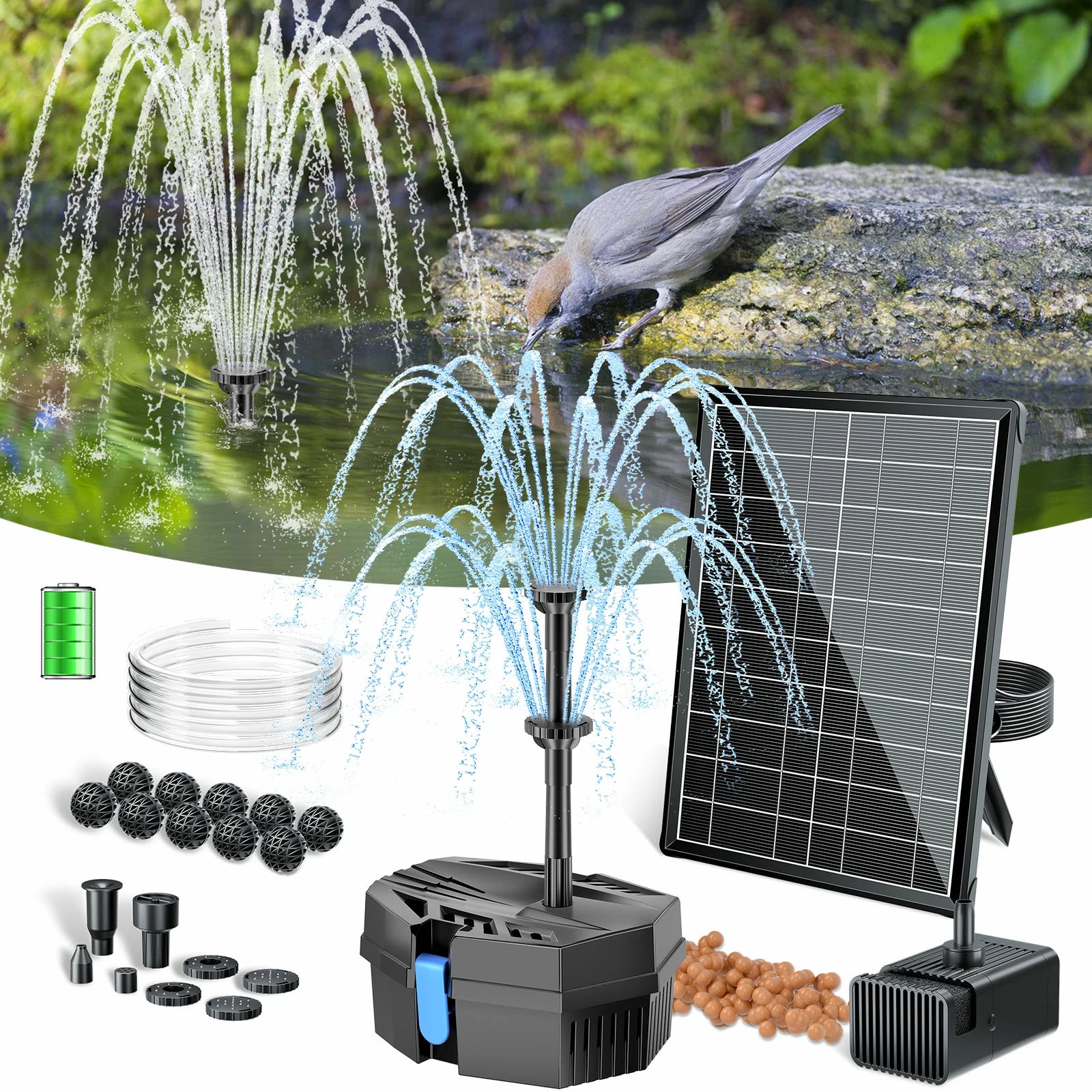 SPF130 8W 80GPH Solar Pond Filter Fountain with Battery
