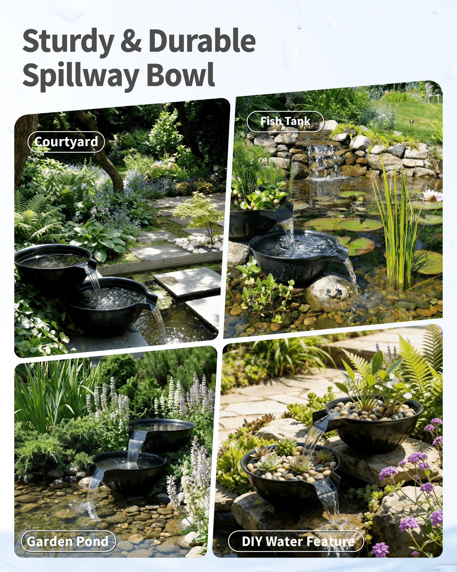 40W 660GPH Spillway Fountain Kit with 2 Basins
