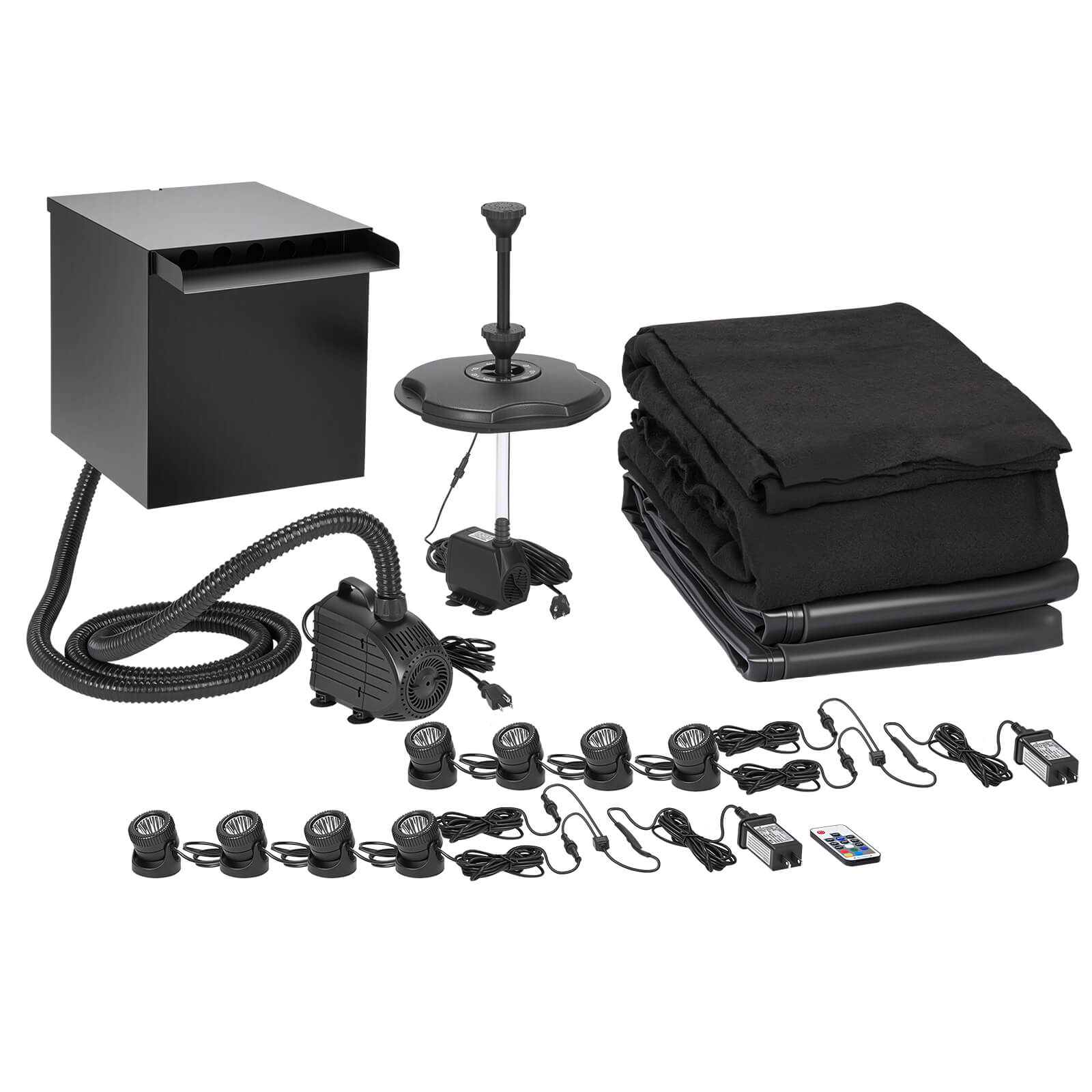 6′ x 6′ Pond Pro Kit | 5-in-1 Filter, Waterfall, Lights, Pond Liner & Underlayment