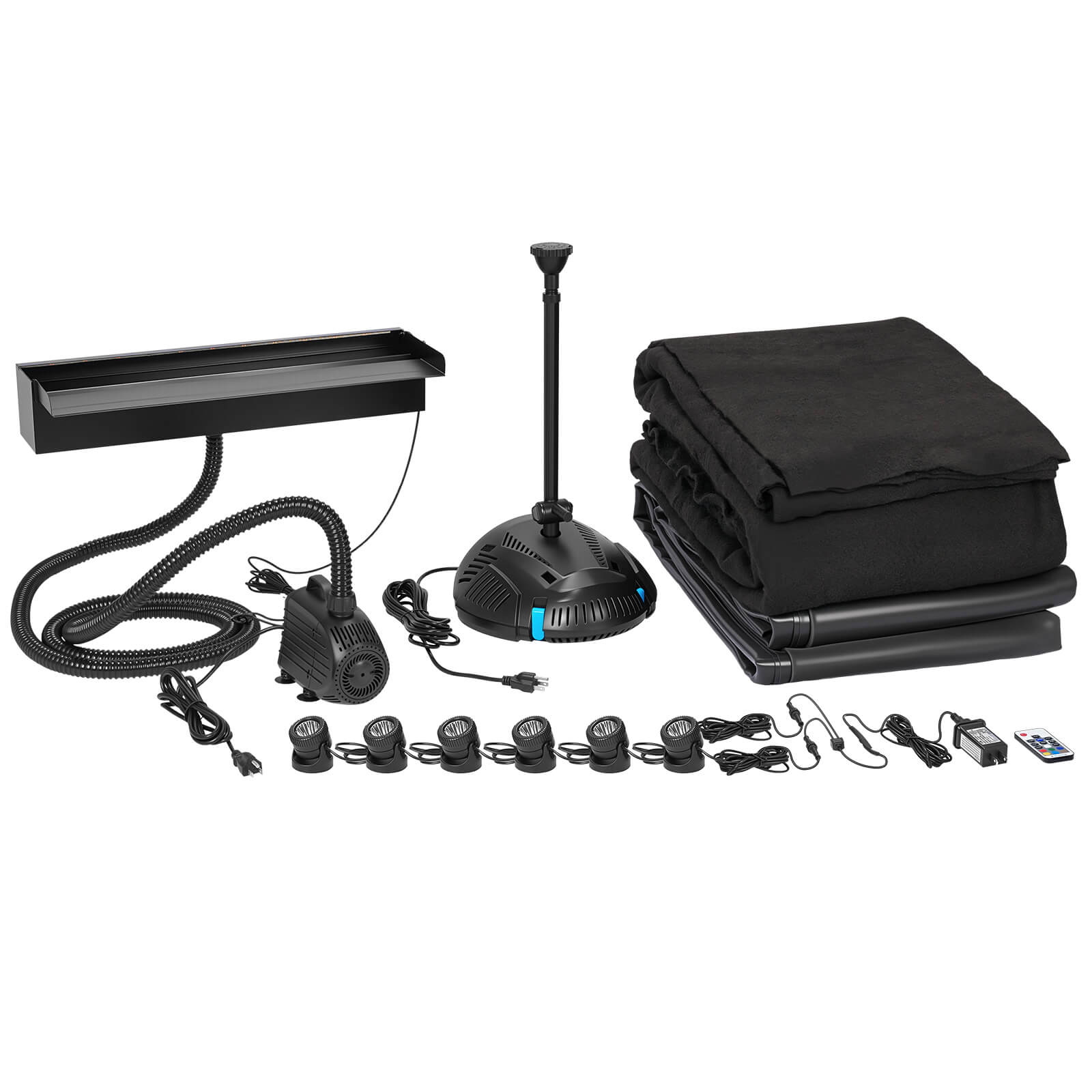 7′ x 7′ Pond Starter Kit | 5-in-1 Filter, Waterfall, Lights, Pond Liner & Underlayment