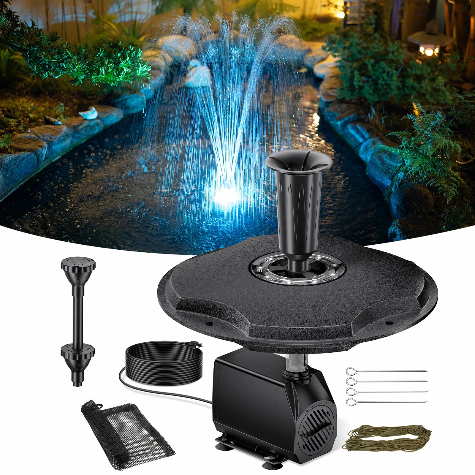 45W 660GPH Floating Fountain with LED Light