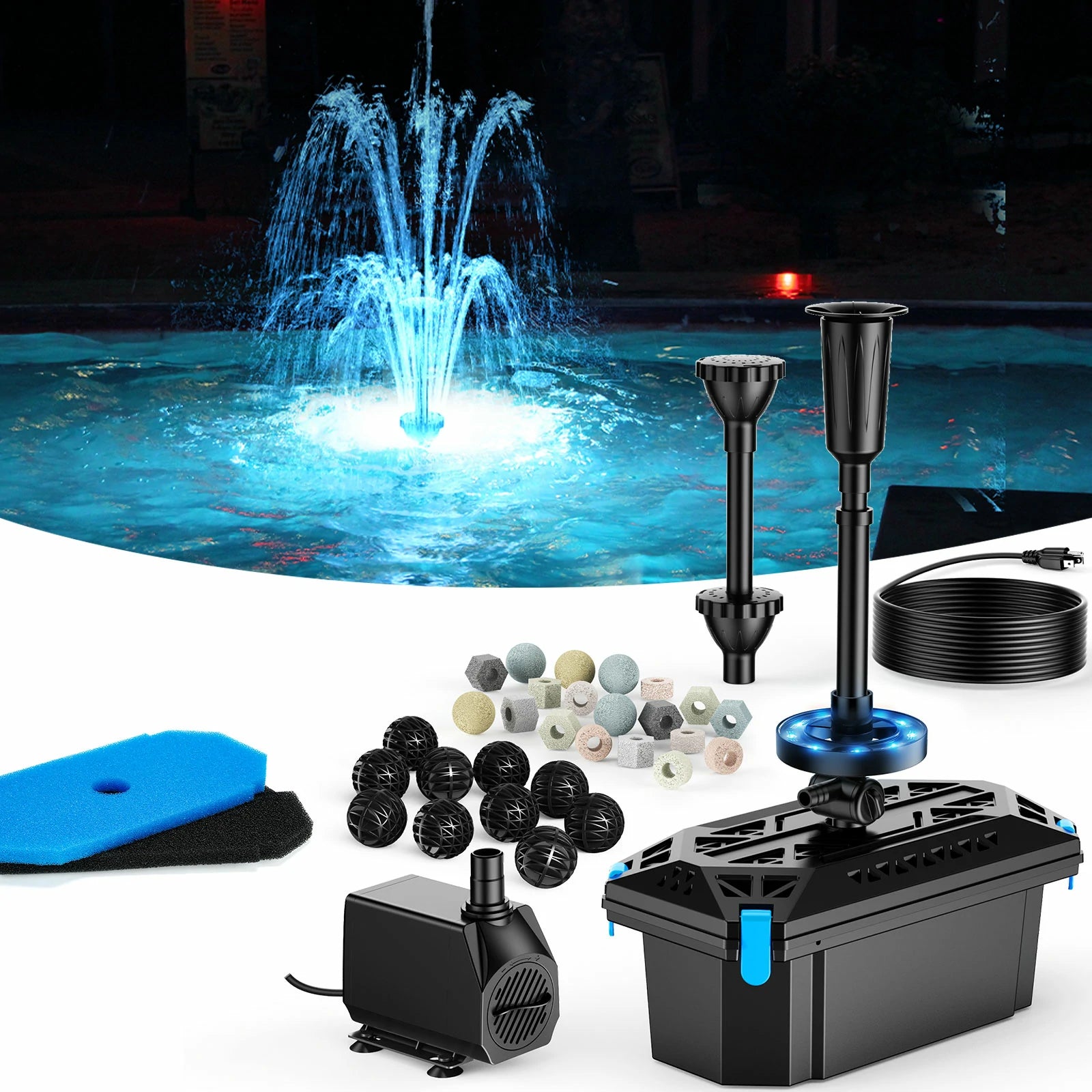 PF326 40W 660GPH Pond Filter Fountain with Light