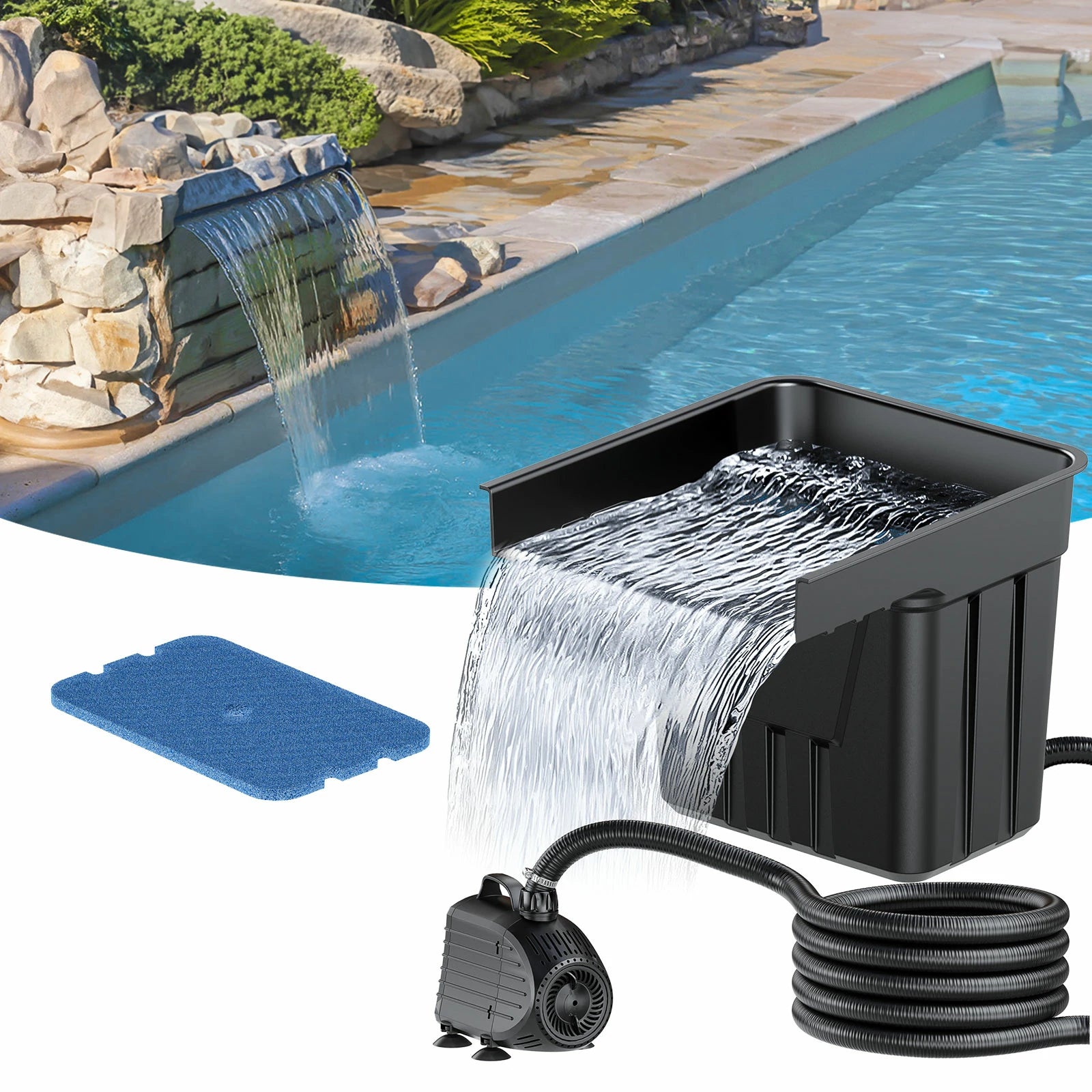 80W 1200GPH Electric Waterfall Pump Kit with 12.6"x11" Spillway