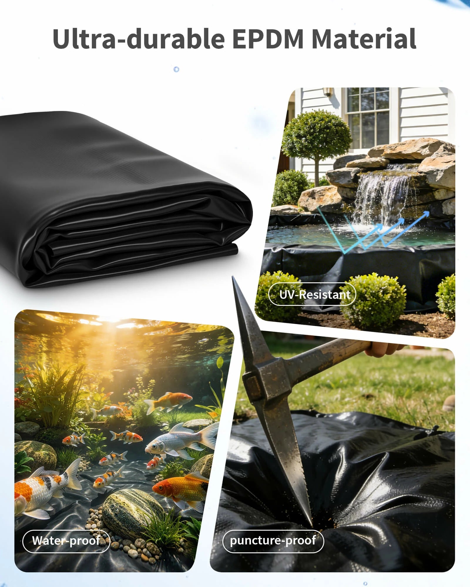 Bâche EPDM pour bassin de 11,5 pi x 11,5 pi, épaisseur 45 mil
