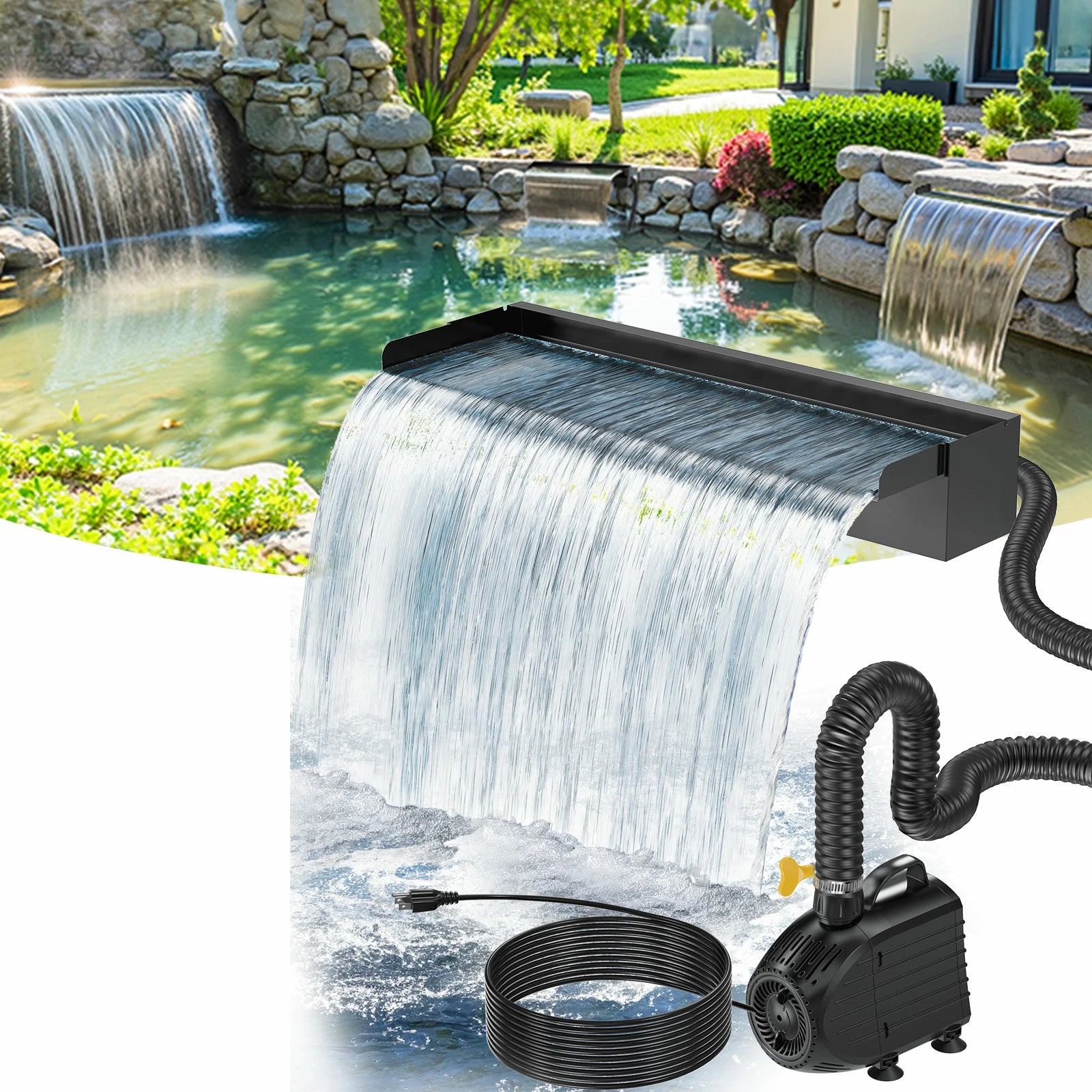 80W 1200GPH Waterfall Pump Kit with 24"x4.3" Spillway