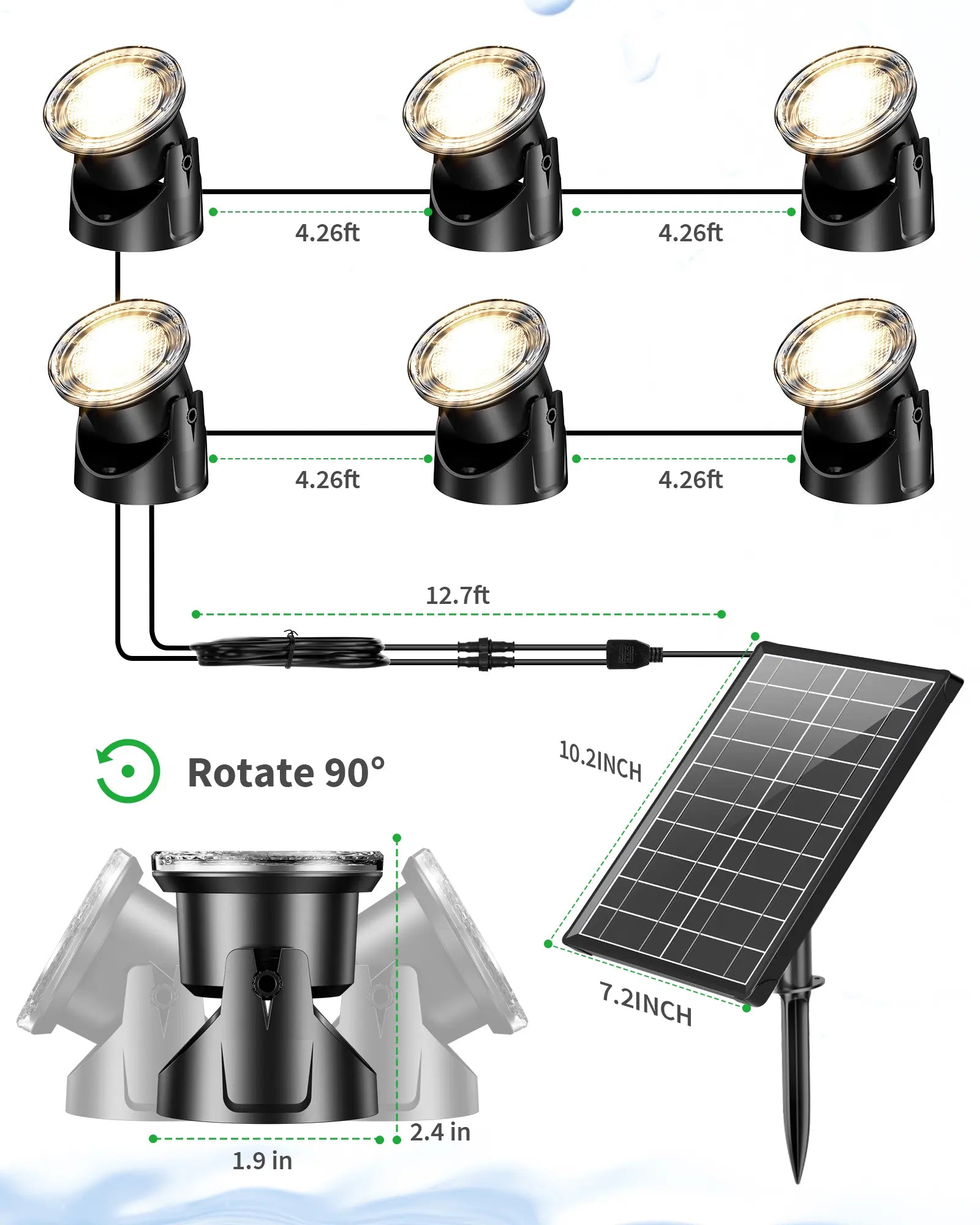 8W  Warmwhite Solar Underwater Lights with 6 Heads