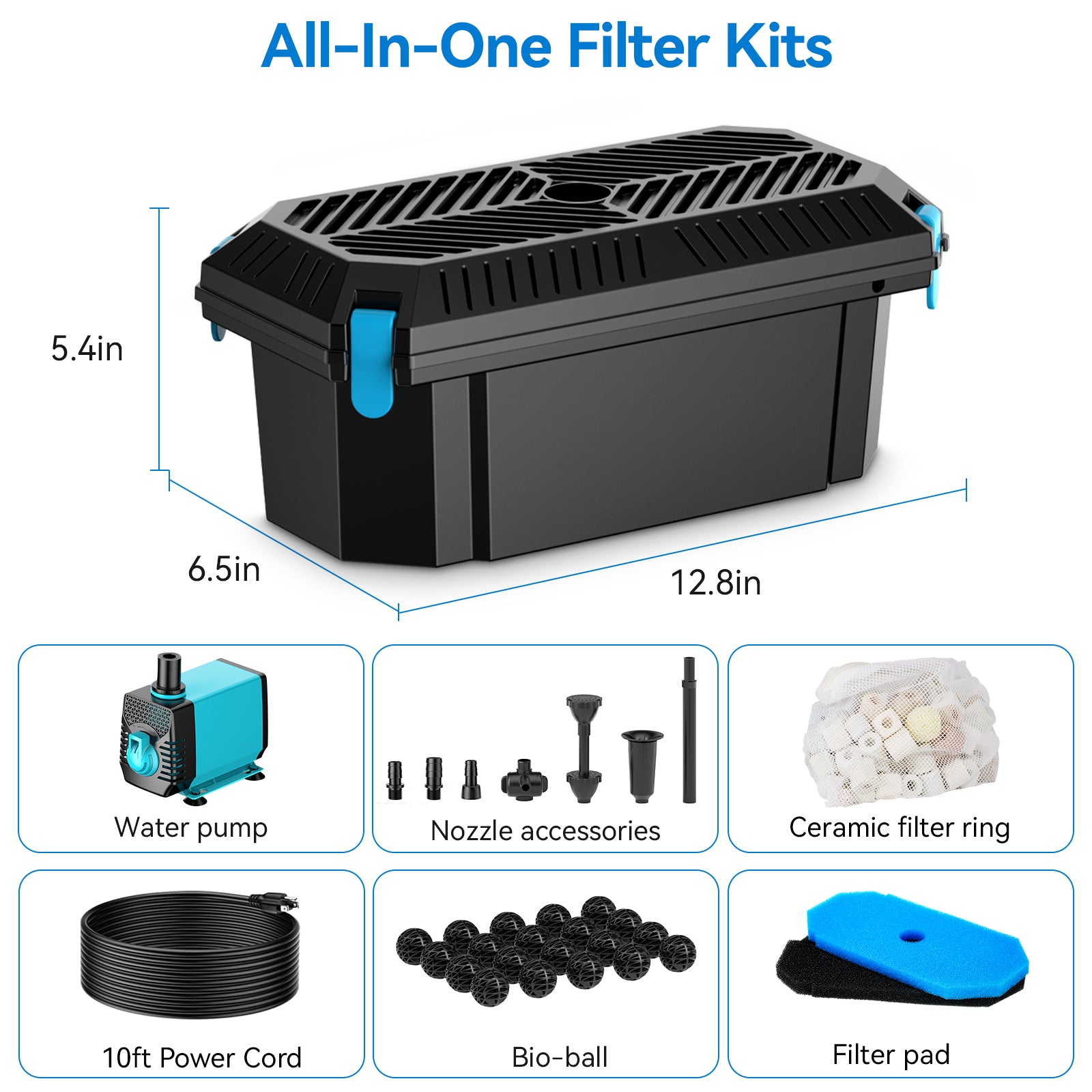 4′ x 4′ Pond Starter Kit | 5-in-1 Filter, Waterfall, Lights, Pond Liner & Underlayment