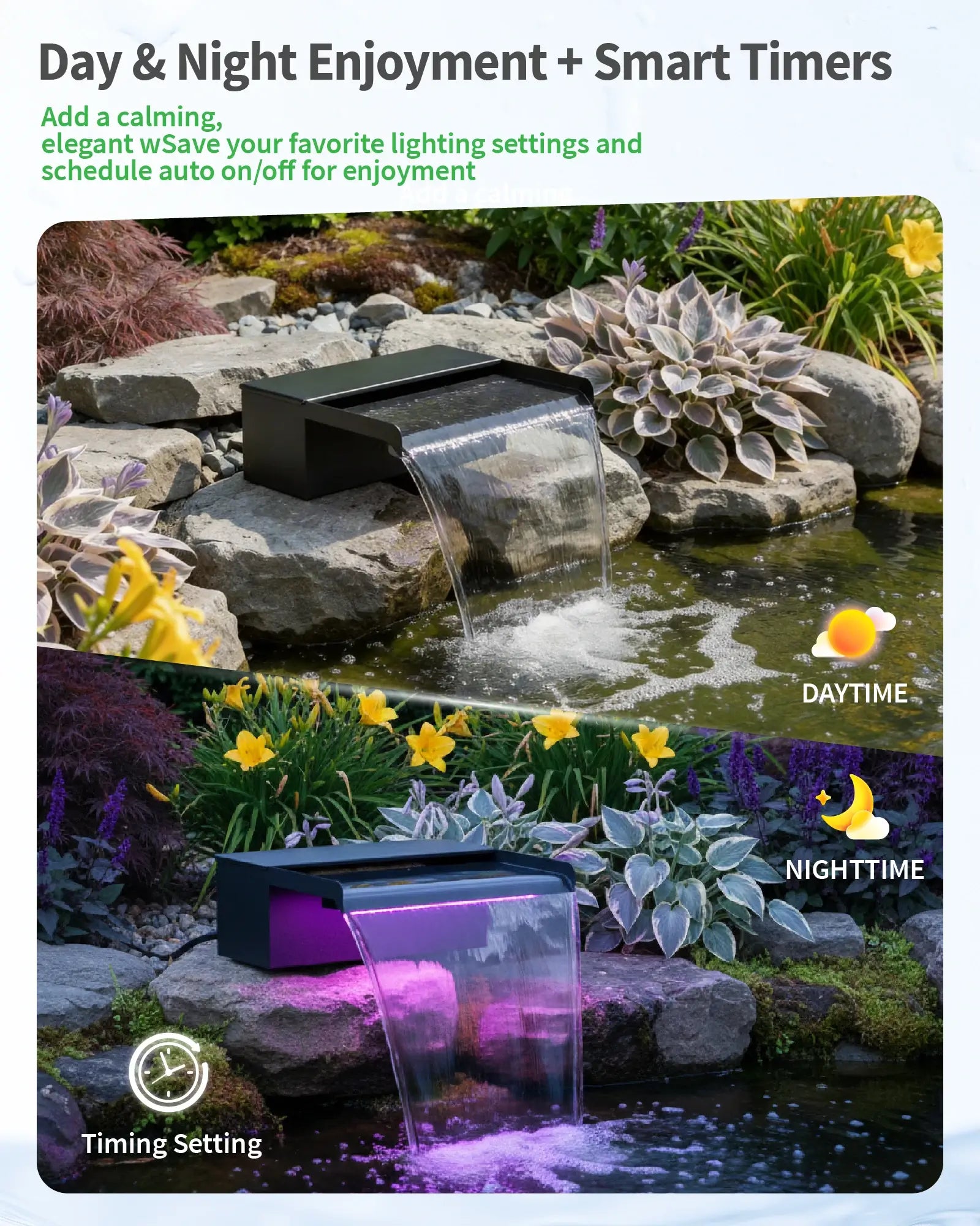 40W 660GPH Electric Waterfall Pump Kit with 12" Spillway & Light
