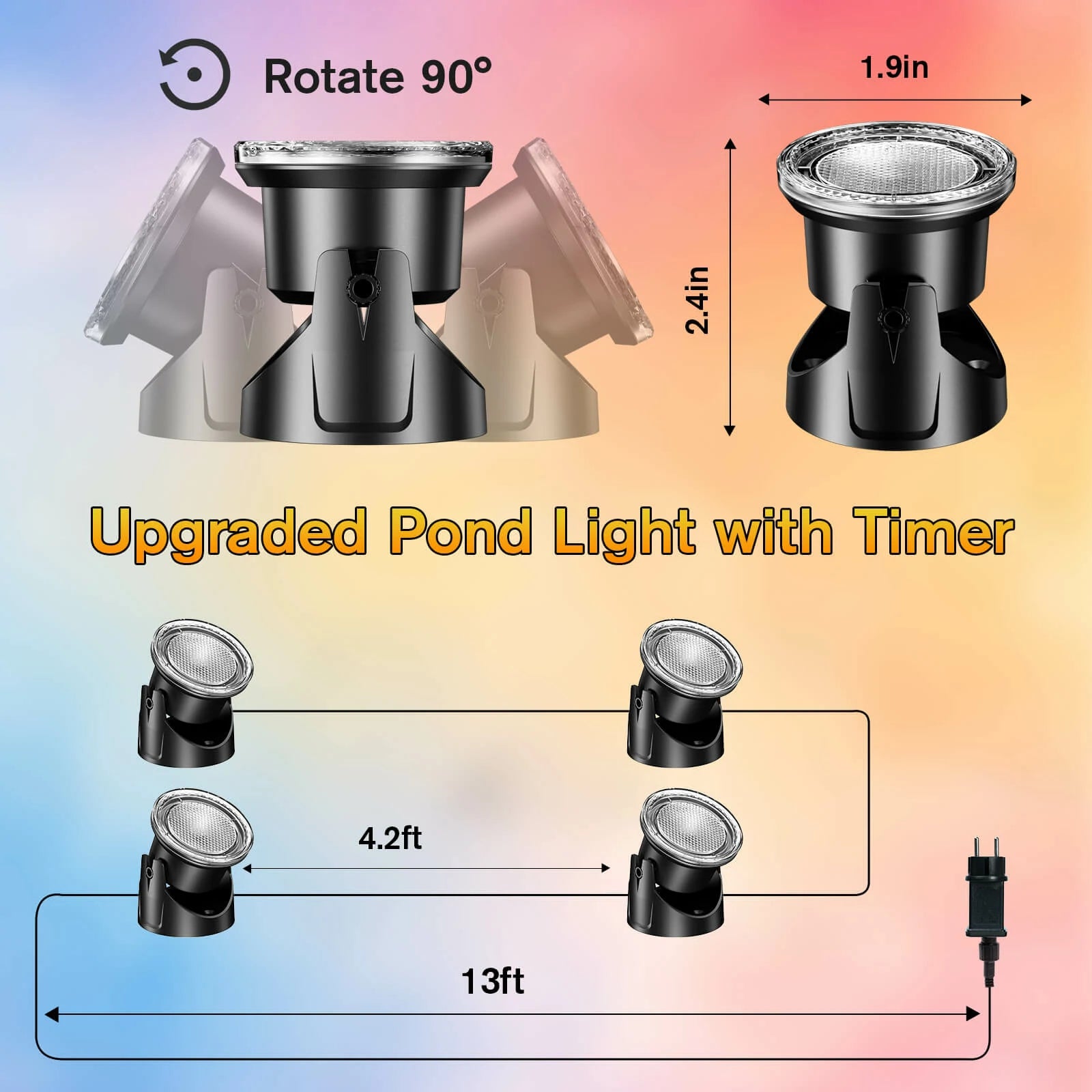 4-Head Warmwhite Underwater Electric Pond Lights with Timer
