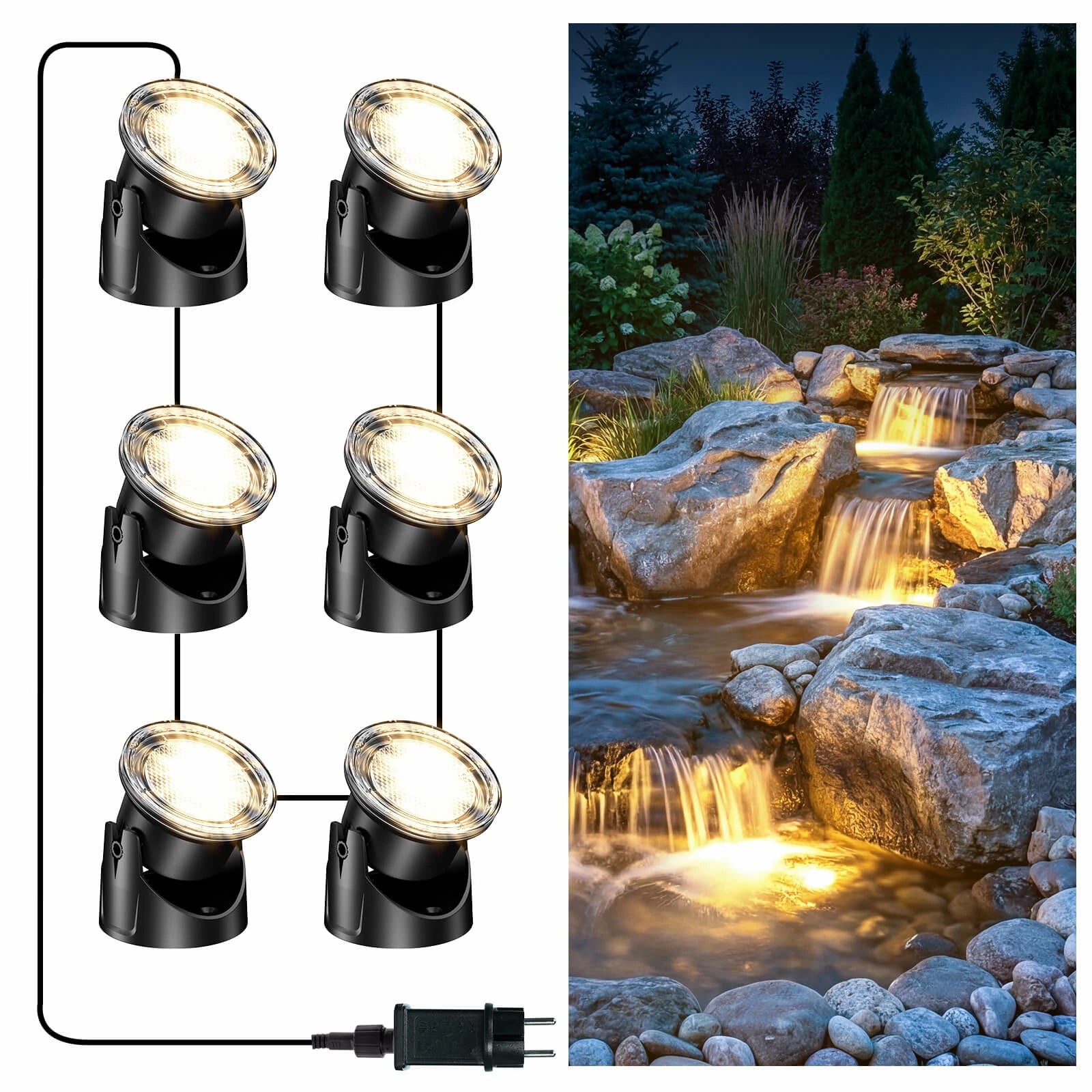 6-Head Warmwhite Underwater Electric Pond Lights