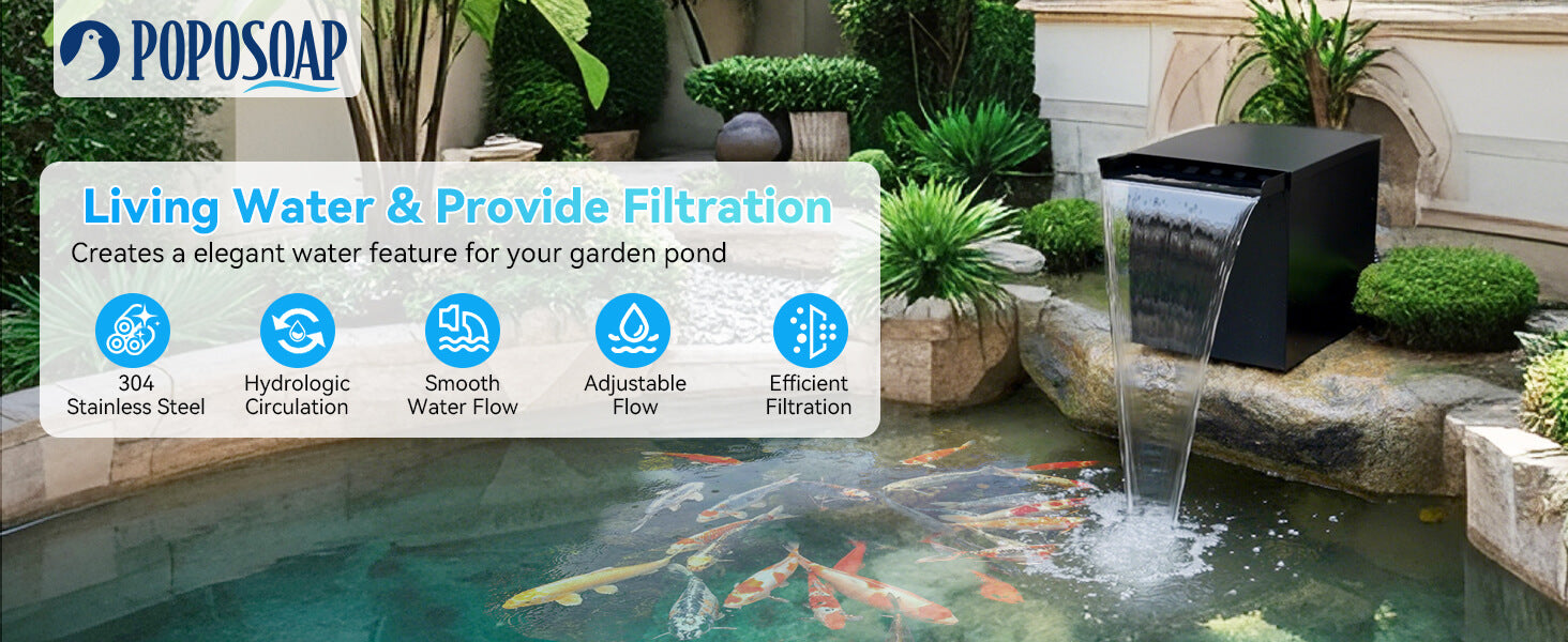 POPOSOAP Waterfall Box with Pump Kit Built-in 5-Stage Filtration Technology