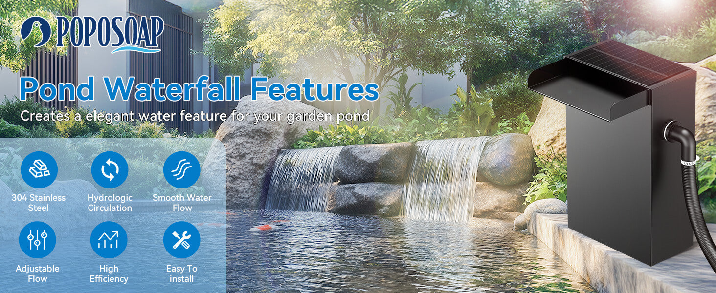 POPOSOAP Waterfall Pump Kit- Create a Elegant Water Feature for Garden Pond