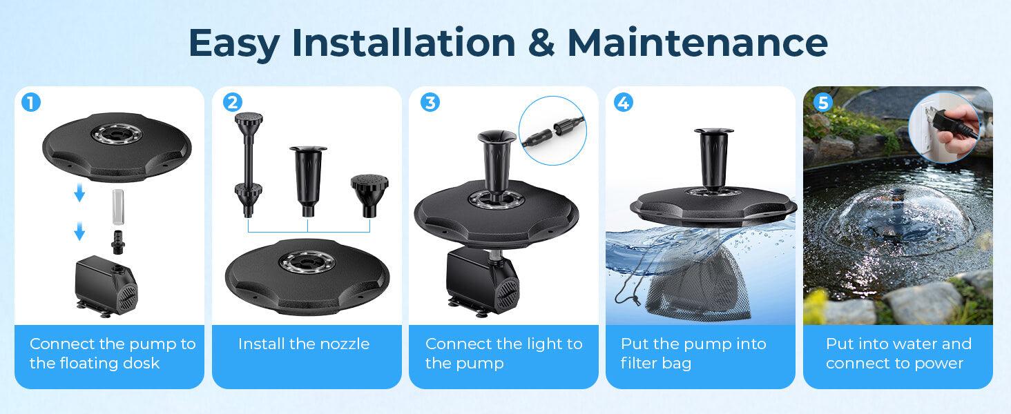 45W 660GPH Floating Fountain with LED Light