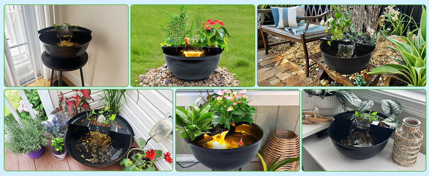 Mini Water Garden Pond Kit with Waterfall & LED Lighting