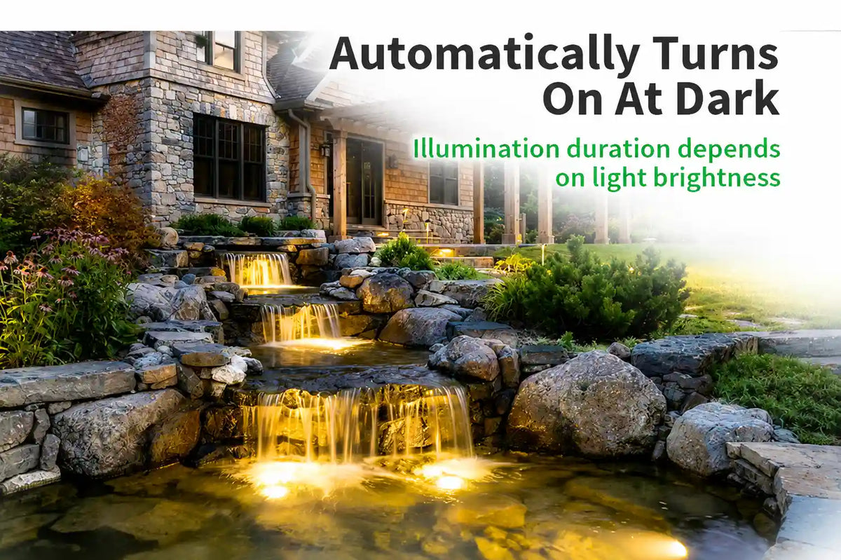 Auto‑on pond lights solar