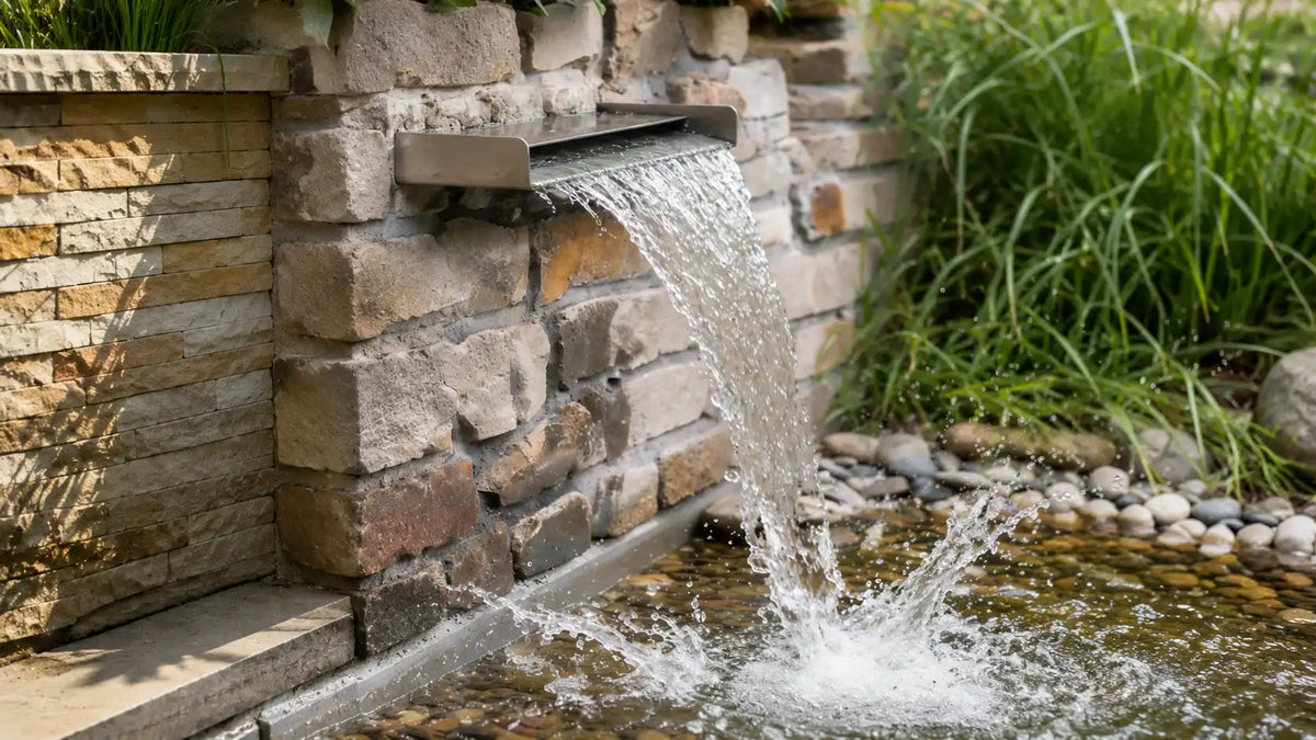 Stainless steel waterfall spillway produce choppy, noisy uneven water flow with messy splashes.