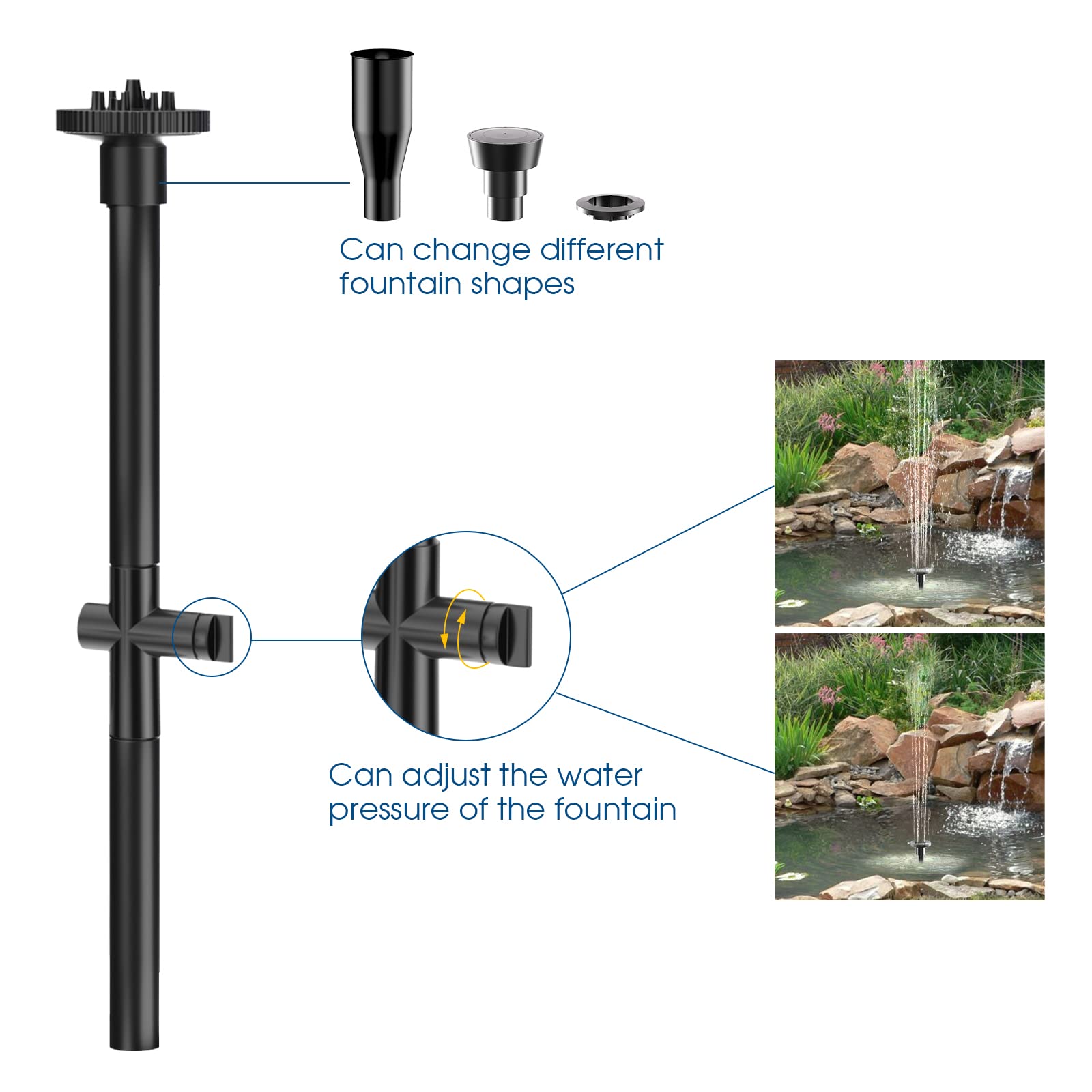 POPOSOAP Fountain Pump Nozzle Kit - 8PCS Water Fountain Spray Head Set Adjustable