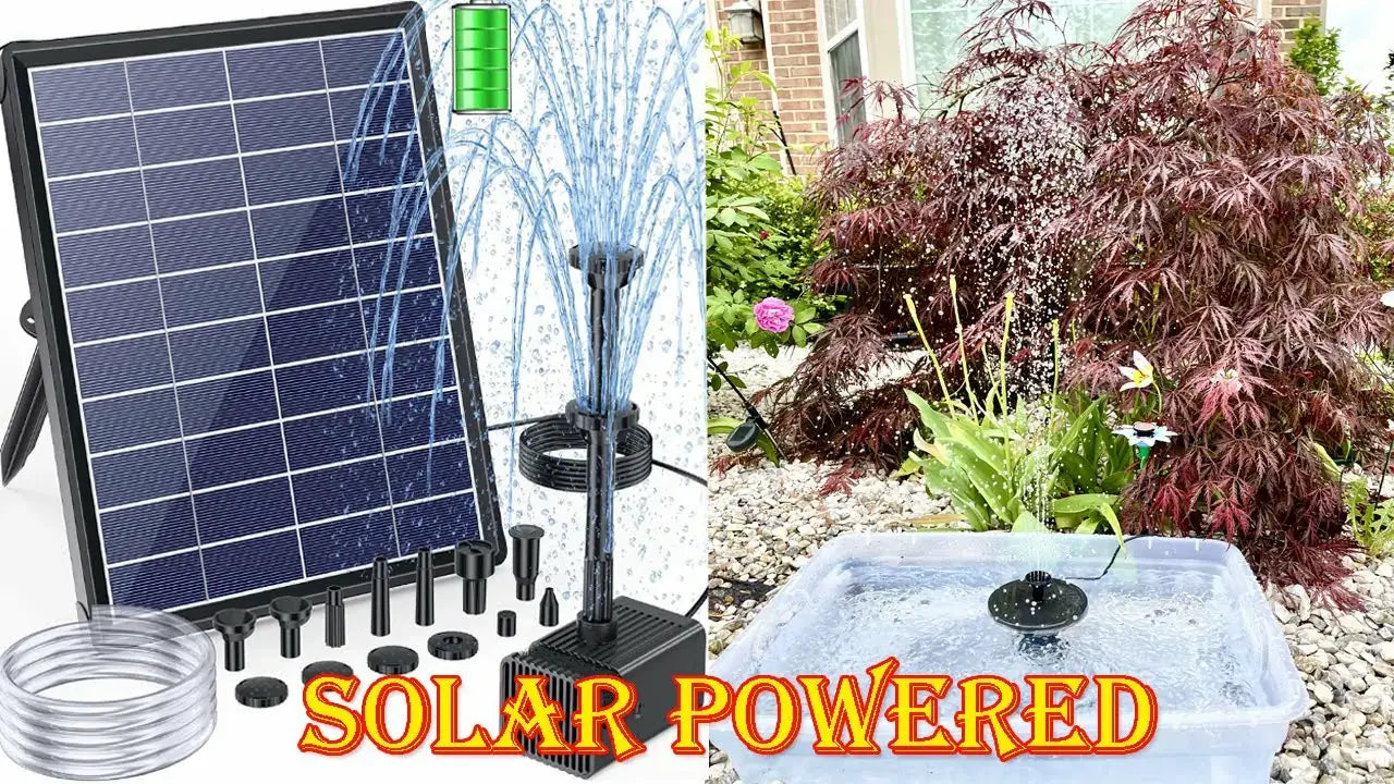 POPOSOAP Solar Fountain Pump  Built-in 2400mAh Battery  6.5W  Dry-Run Protection