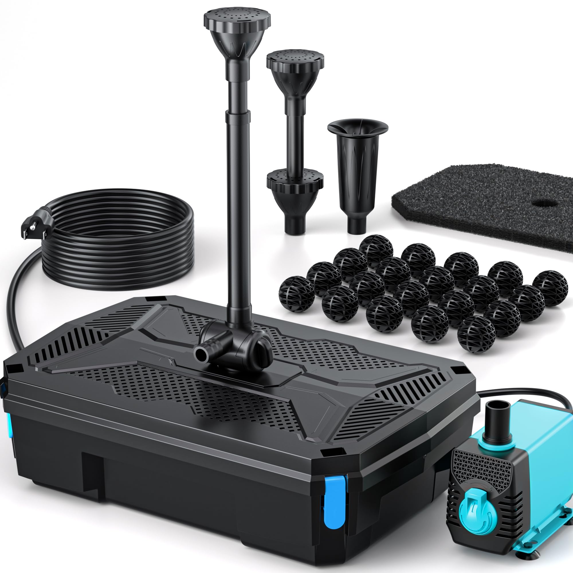 1,8 x 1,8 m Teich-Dekorationsset | 3-in-1-Filter, Wasserfall &amp; Beleuchtung