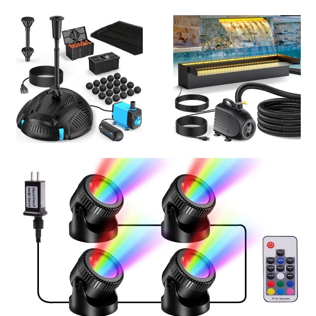 1,5 x 1,5 m Teich-Dekorationsset | 3-in-1-Filter, Wasserfall &amp; Beleuchtung