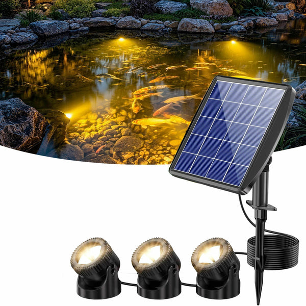 3-flammige warmweiße Unterwasser-Solar-Teichleuchten 