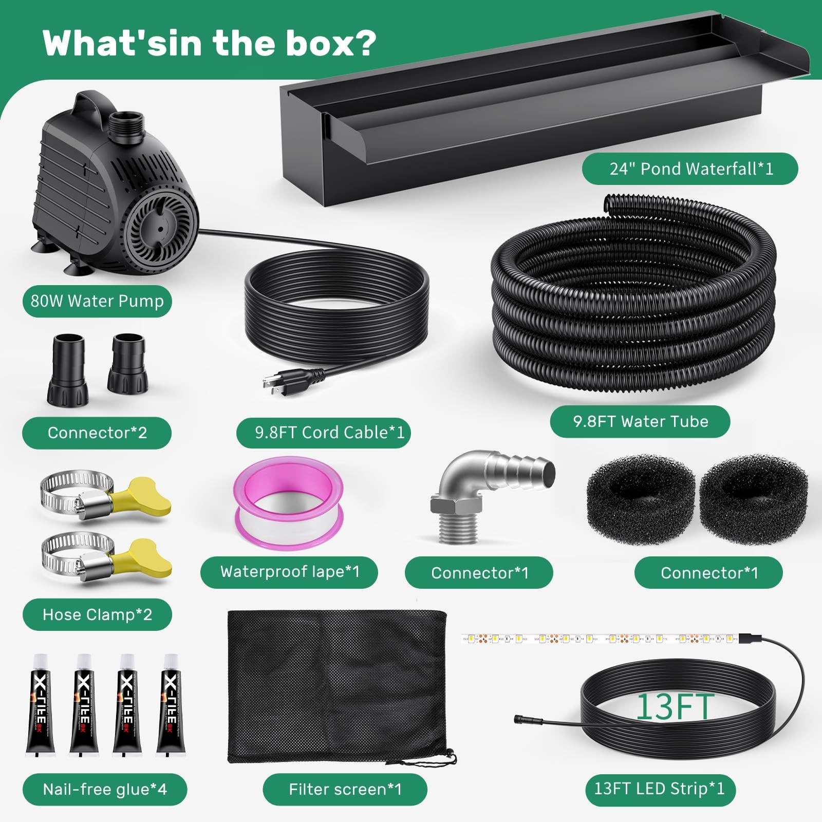 5′ x 5′ Pond Decor Kit | 3-in-1 Filter, Waterfall & Lights