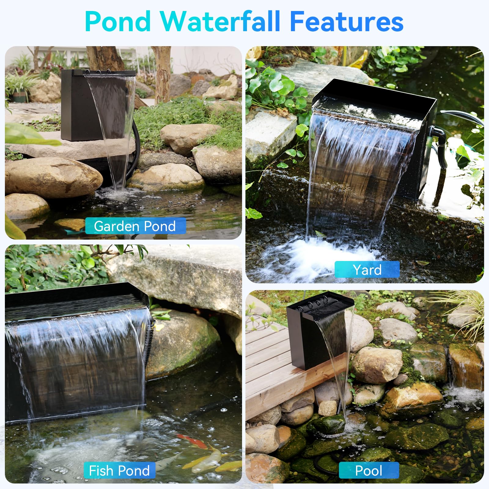 1,8 x 1,8 m Teich-Dekorationsset | 3-in-1-Filter, Wasserfall &amp; Beleuchtung