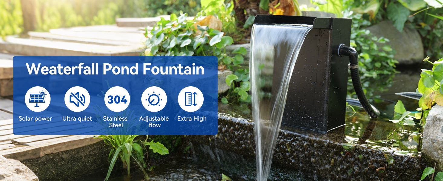Weaterfall Pond Fountain - Solar Powered, Ultra-Quiet, and Adjustable Flow