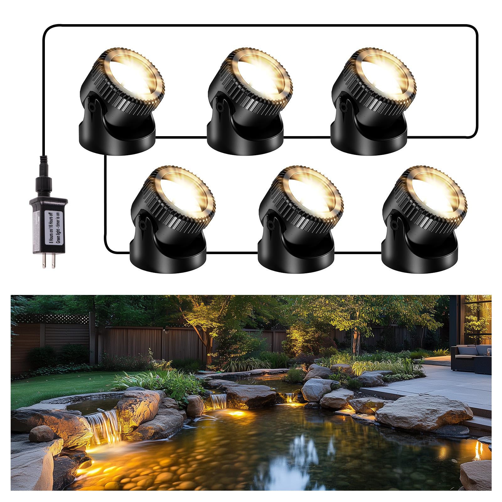 6-Head Warmwhite Underwater Electric Pond Lights