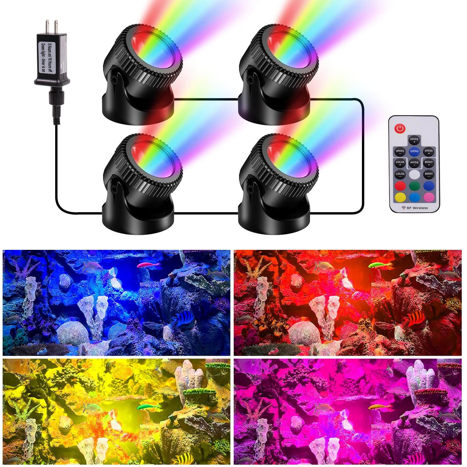 4-Head Colored Underwater Electric Pond Lights