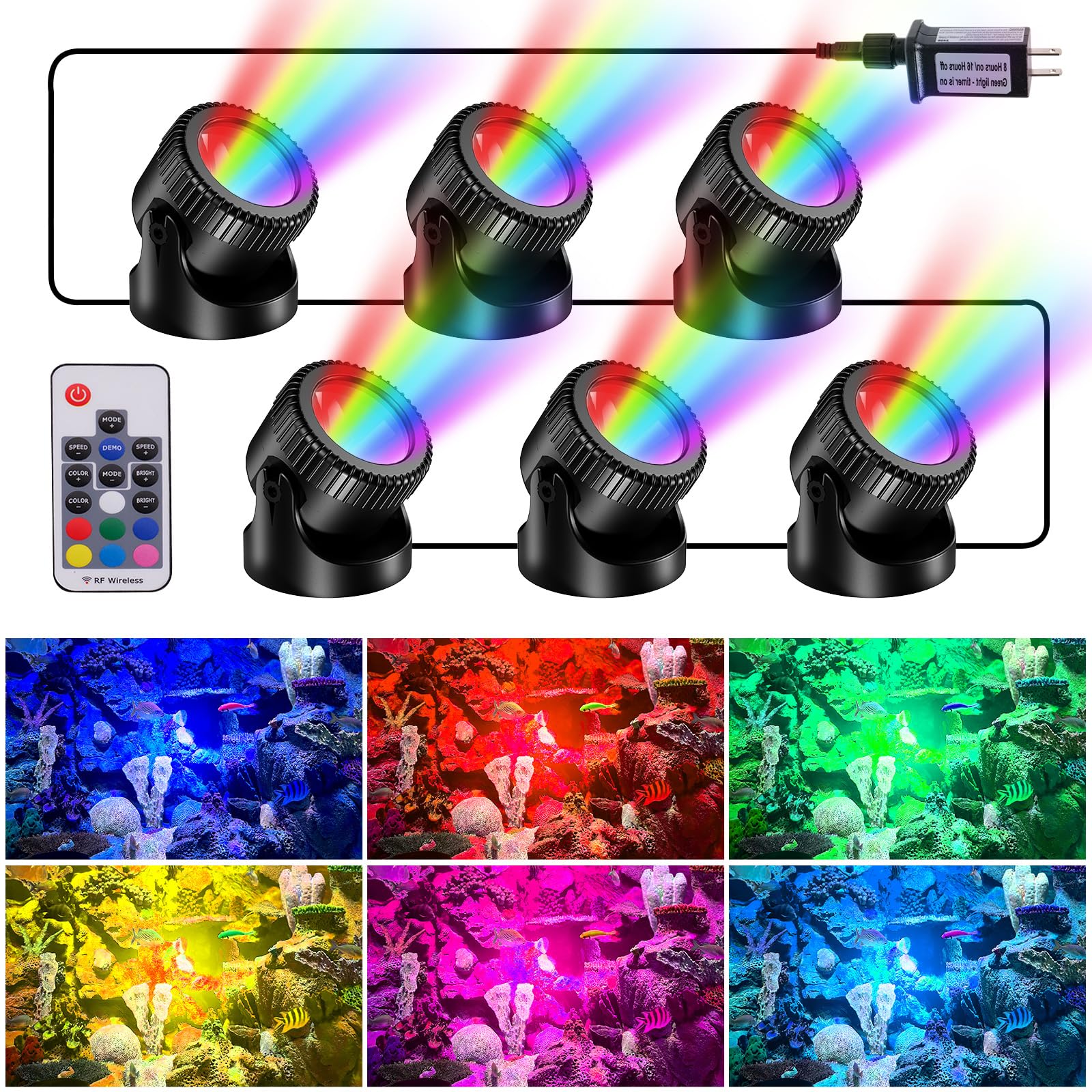 6-Head Colored Underwater Electric Pond Lights