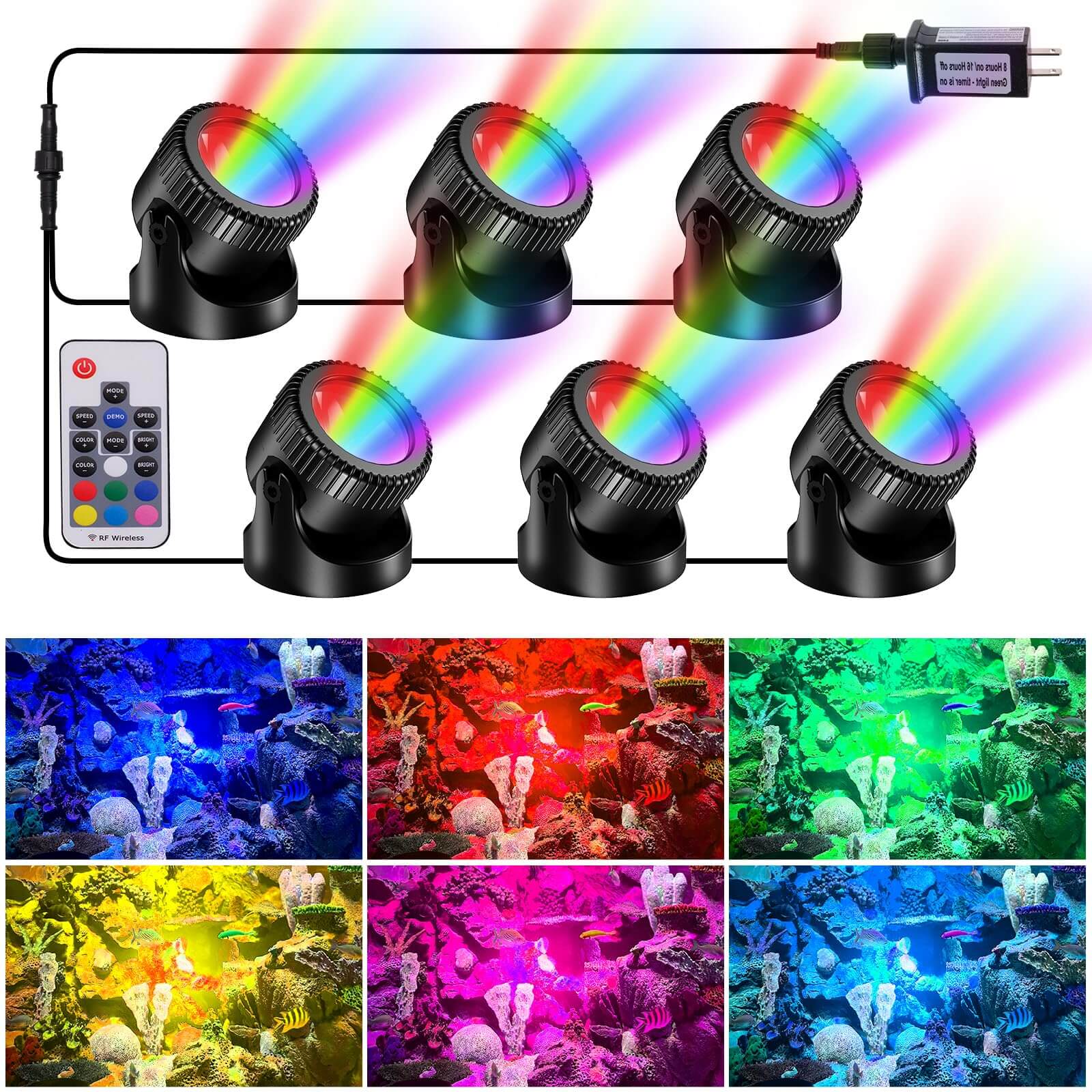 6-Head Colored Underwater Electric Pond Lights