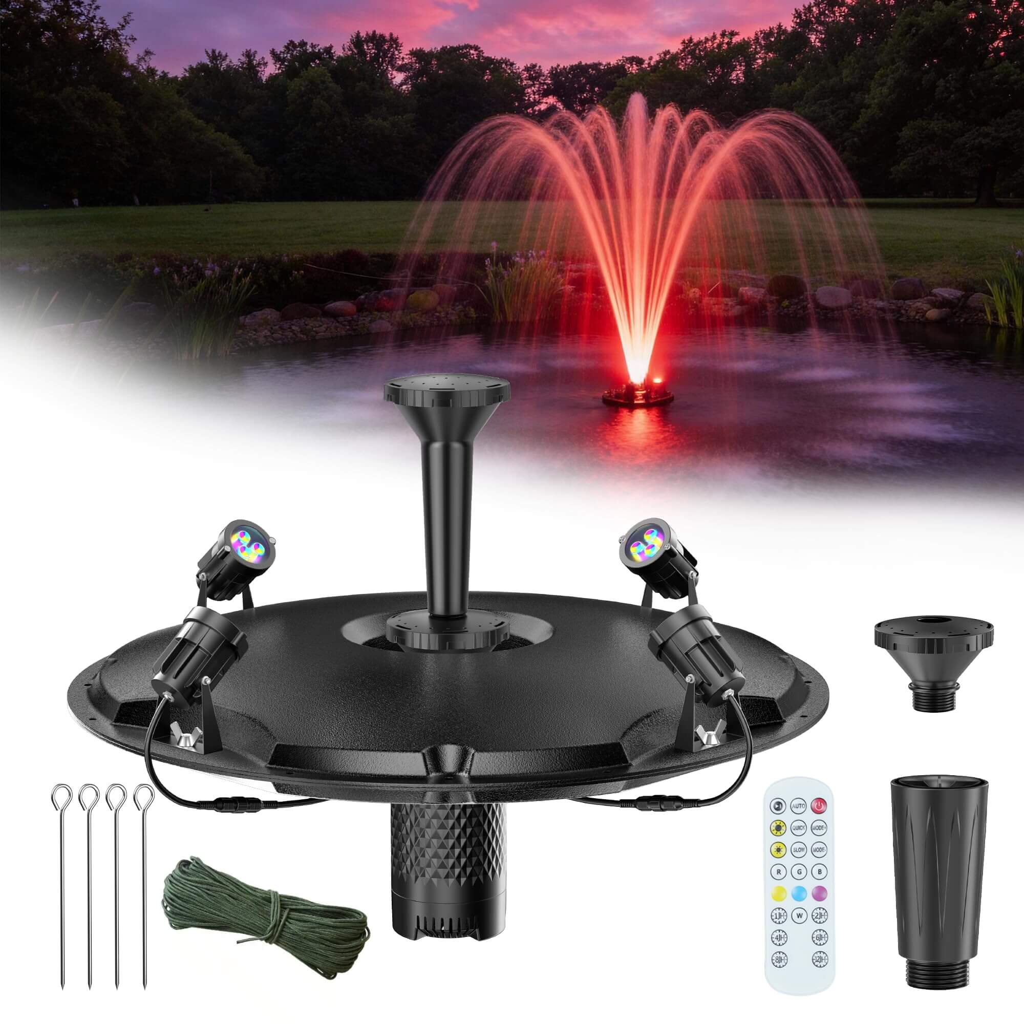 45W 1200GPH Floating Fountain with LED Light