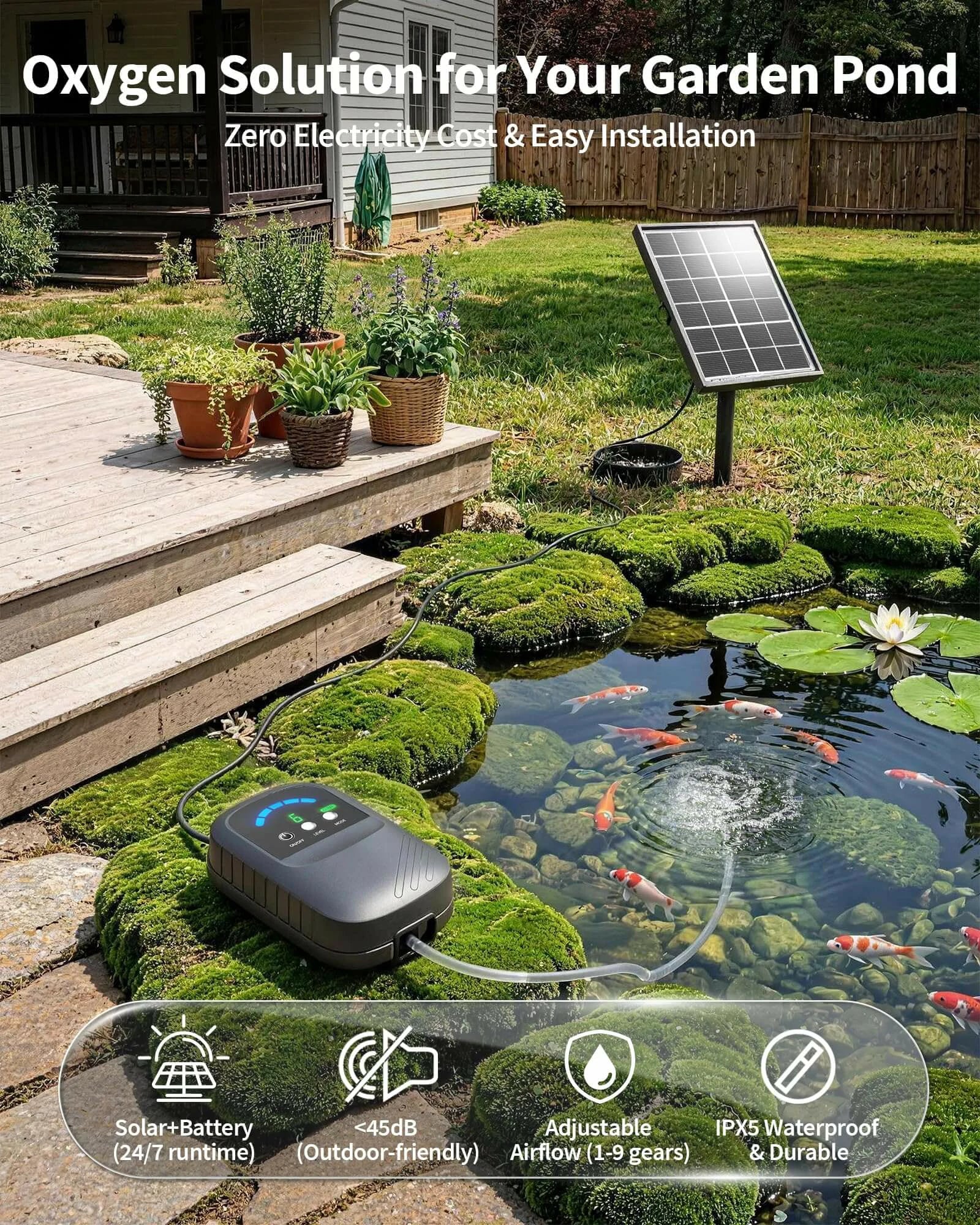 3W Solar Pond Aerator with 2200mAh Battery & Digital Display