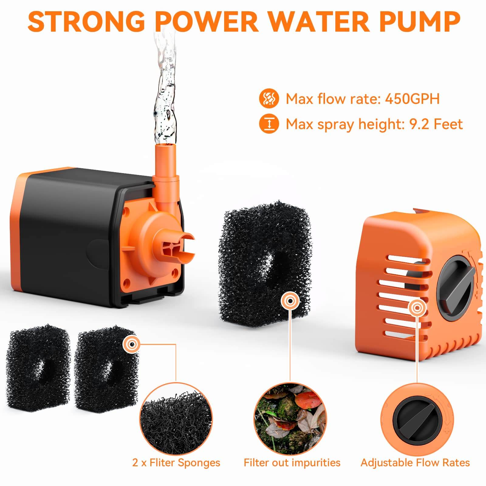 30W 430GPH Solar Water Fountain Pump (Orange)
