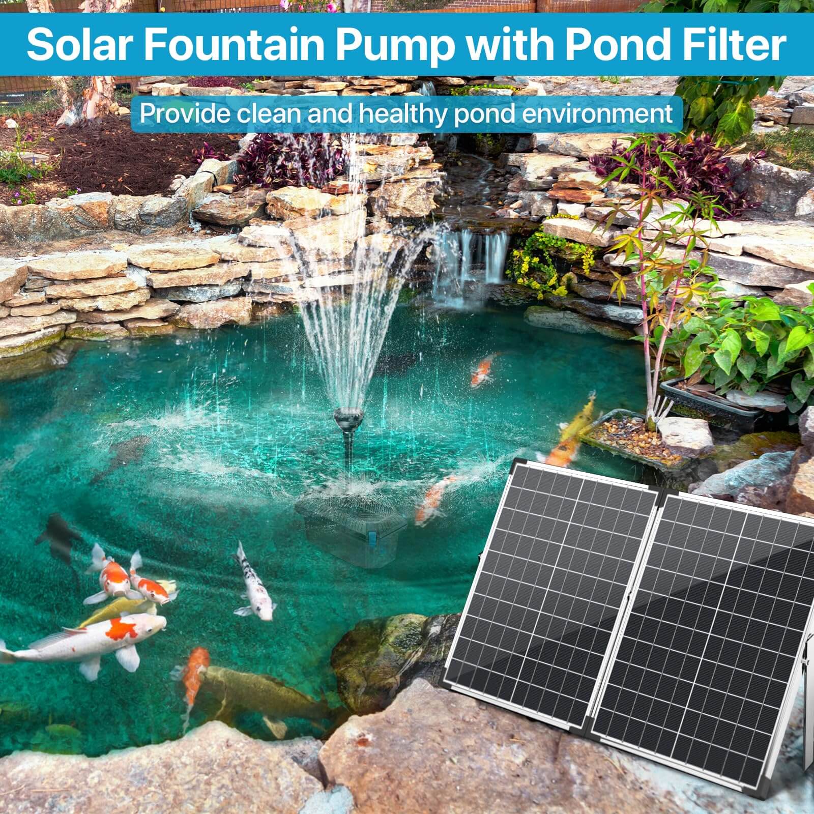 P3553 55W 580GPH Solar Pond Filter Fountain