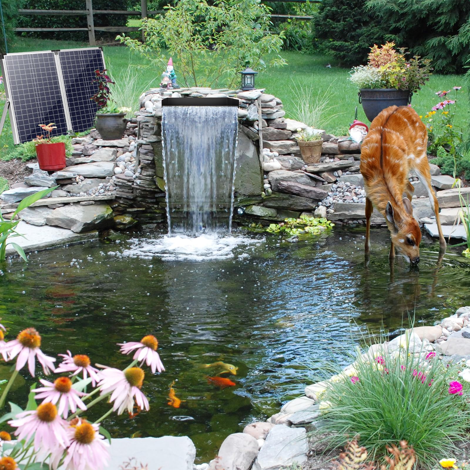 70W 580GPH Solar Waterfall Pump Kit with 12"x4.3" Spillway