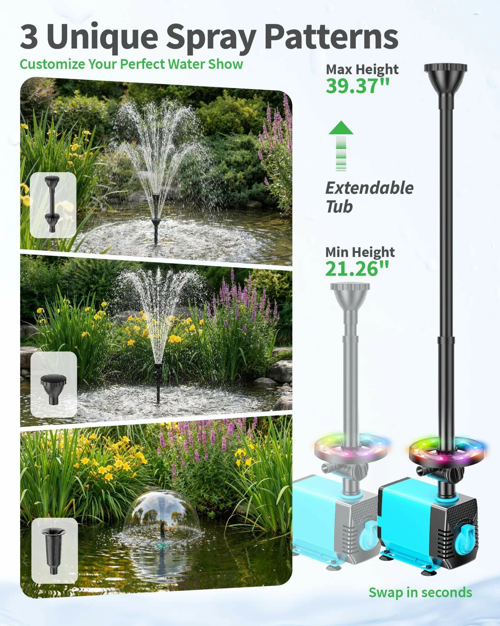 40W 660GPH Water Fountain with LED Light